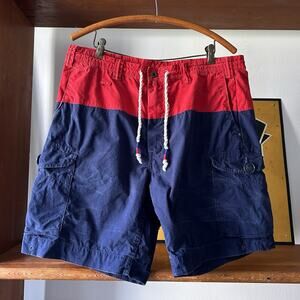 Men’s Polo Ralph Lauren Red Blue Cargo Shorts Color Block Size 36 Waist Cotton